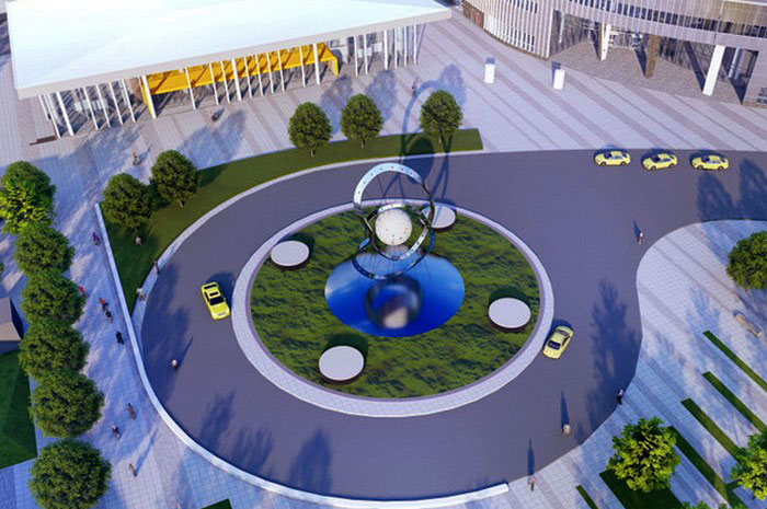 Площадь с инсталляцией "Московские кольца"