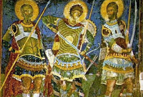 Святые мученики на древней иконе - Арефа, Настер и Никита