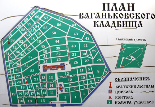 План Ваганьковского кладбища схема захоронений